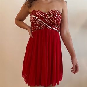 B. Smart Red Mini Strapless Beaded Rhinestone Dress